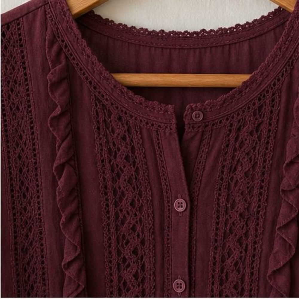 Burgundy Ruffle Blouse - Picture 4 of 6